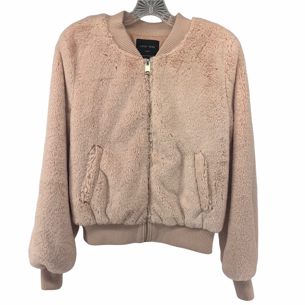 LOVE TREE light pink faux fur bomber style‎ jacket